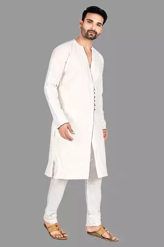 Mens assymetrical stitched pattern kurta with bone piping kurta-pajama