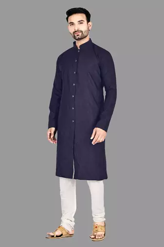 Mens pattern stitched front open with kurta churidar kurta-pajama