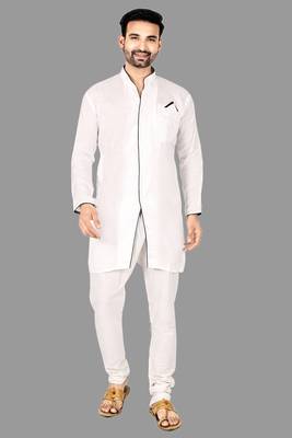 Mens assymetrical stitched pattern kurta with bone piping kurta-pajama 1