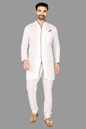 Mens assymetrical stitched pattern kurta with bone piping kurta-pajama