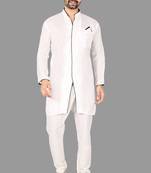 Mens assymetrical stitched pattern kurta with bone piping kurta-pajama