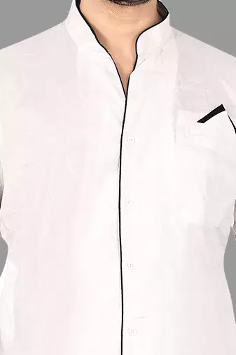Mens assymetrical stitched pattern kurta with bone piping kurta-pajama