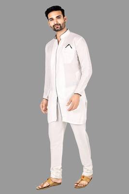 Mens assymetrical stitched pattern kurta with bone piping kurta-pajama 4