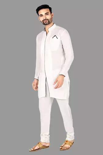 Mens assymetrical stitched pattern kurta with bone piping kurta-pajama