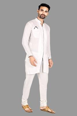 Mens assymetrical stitched pattern kurta with bone piping kurta-pajama 5