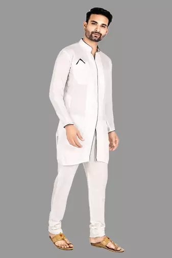 Mens assymetrical stitched pattern kurta with bone piping kurta-pajama