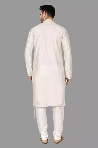 Mens assymetrical stitched pattern front open kurta with bone piping kurta-pajama