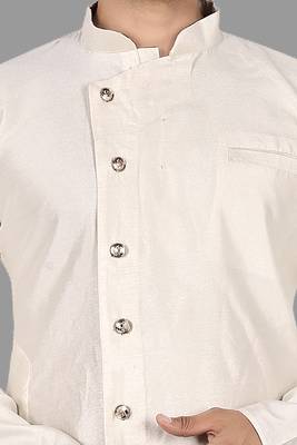 Mens assymetrical stitched pattern front open kurta with bone piping kurta-pajama 3