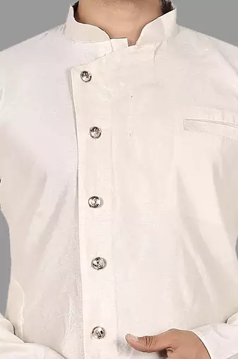 Mens assymetrical stitched pattern front open kurta with bone piping kurta-pajama