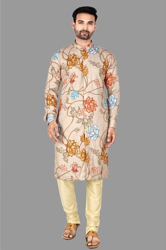 Mens digital print work kurta with churidar kurta-pajama