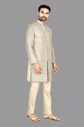 Mens hand work done semi indo all over front,collar & sleeves indo-western-dresses