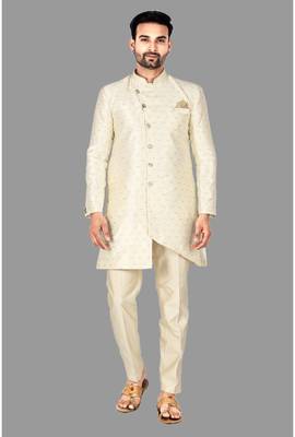 Mens pattern stitched semi indo solid stitched with churidar  indo-western-dresses 1