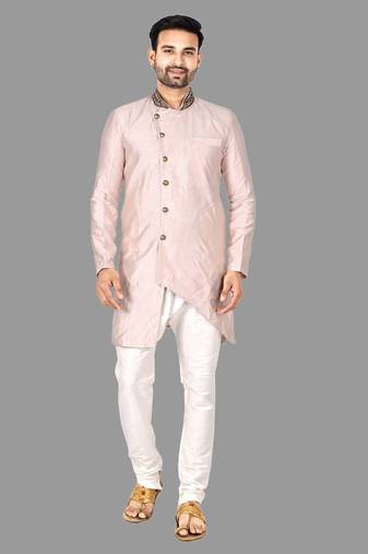 Mens hand work done collar and button semi indo stitched  indo-western-dresses