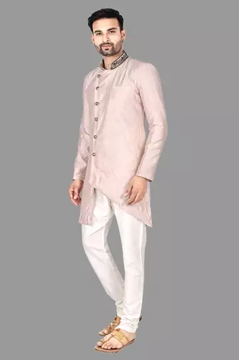 Mens hand work done collar and button semi indo stitched  indo-western-dresses