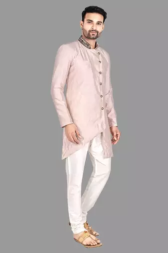 Mens hand work done collar and button semi indo stitched  indo-western-dresses