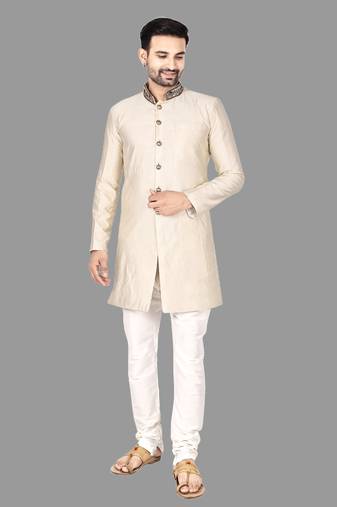 Mens hand work done collar and button semi indo stitched  indo-western-dresses