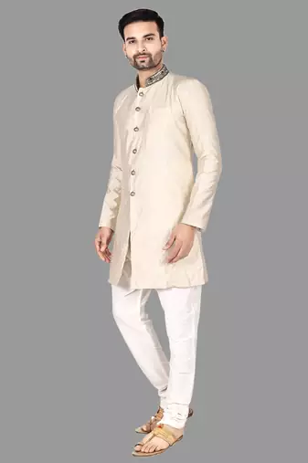 Mens hand work done collar and button semi indo stitched  indo-western-dresses