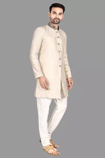 Mens hand work done collar and button semi indo stitched  indo-western-dresses