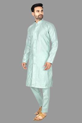 Mens front open kurta pattern stitched with churidar kurta-pajama 3