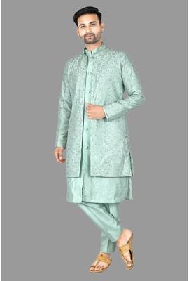 Mens front open semi indo with pattern stitched kurta and churidar    indo-western-dresses 1