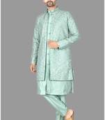 Mens front open semi indo with pattern stitched kurta and churidar    indo-western-dresses