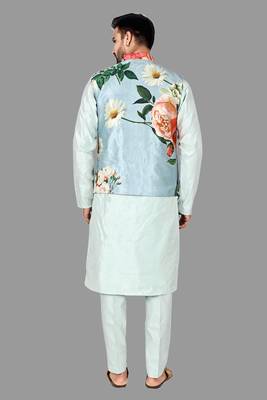 Mens solid stitched kurta with churidar kurta-jacket-set 2