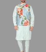 Mens solid stitched kurta with churidar kurta-jacket-set
