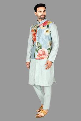 Mens solid stitched kurta with churidar kurta-jacket-set 4
