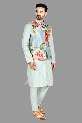 Mens solid stitched kurta with churidar kurta-jacket-set 5