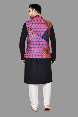 Mens solid stitched kurta with churidar kurta-jacket-set 2