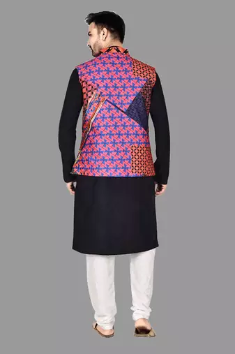 Mens solid stitched kurta with churidar kurta-jacket-set