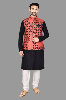 Mens solid stitched kurta with churidar kurta-jacket-set 3