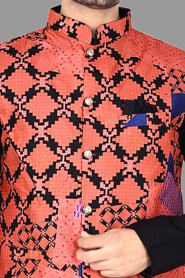 Mens solid stitched kurta with churidar kurta-jacket-set 4