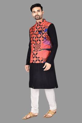 Mens solid stitched kurta with churidar kurta-jacket-set 1