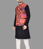 Mens solid stitched kurta with churidar kurta-jacket-set