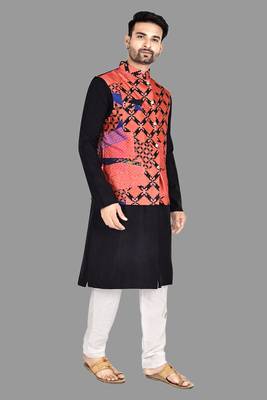 Mens solid stitched kurta with churidar kurta-jacket-set 5