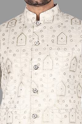 Mens solid stitched kurta with churidar kurta-jacket-set 2
