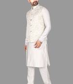 Mens solid stitched kurta with churidar kurta-jacket-set