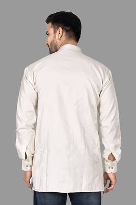 Mens designer wear pattern stitched open kurta with attached jacket without button men-kurtas 2