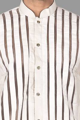 Mens designer wear pattern stitched open kurta with attached jacket without button men-kurtas 3