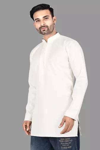 Mens designer wear pattern stitched open kurta with attached jacket without button men-kurtas