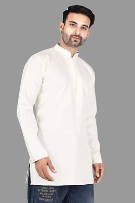Mens designer wear pattern stitched open kurta with attached jacket without button men-kurtas 1