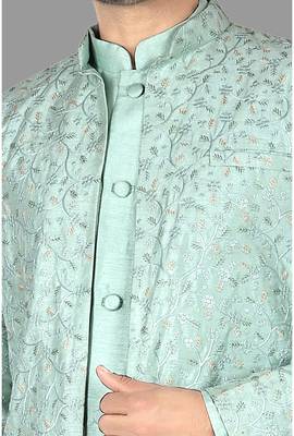 Mens front open semi indo with pattern stitched kurta and churidar    indo-western-dresses 2