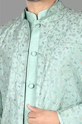 Mens front open semi indo with pattern stitched kurta and churidar    indo-western-dresses