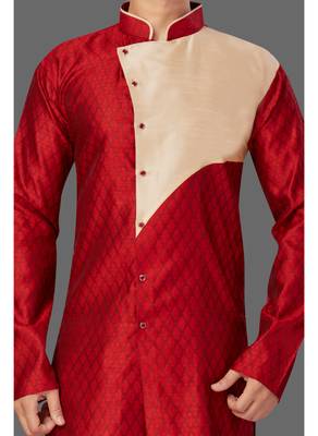 Mens patch work done in front open kurta solid stitched  kurta-pajama 2