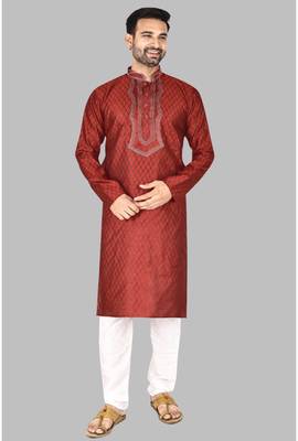 Mens threading work with stylished stitched kurta kurta-pajama 1