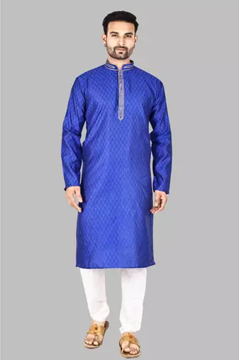 Mens thread work done in front and collar kurta-pajama