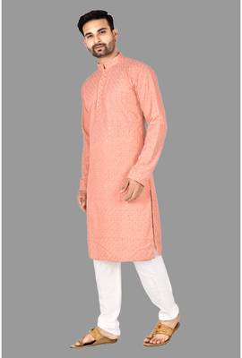Mens pattern stitched kurta with churidar kurta-pajama 4
