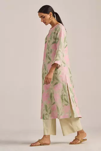 Moth and prism pink bold floral linen co-ord set