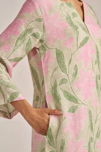 Moth and prism pink bold floral linen co-ord set